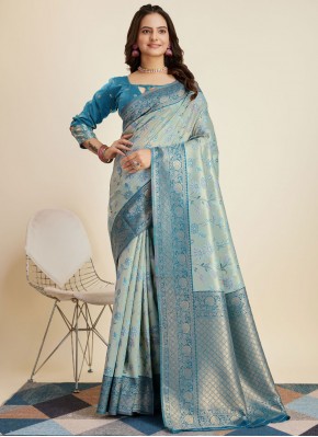 Bedazzling Turquoise Contemporary Saree