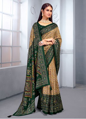 Beige and Green Party Classic Saree
