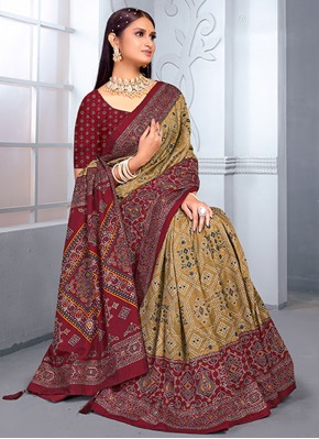 Beige and Maroon Color Classic Saree