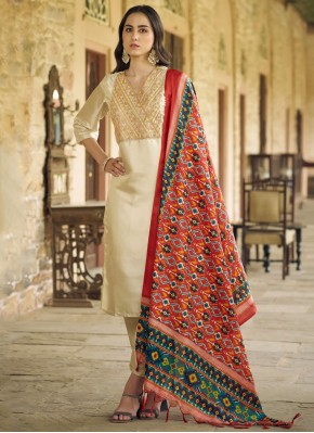 Beige Silk Blend Festival Readymade Salwar Kameez