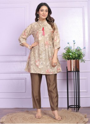 Beige Silk Party Wear Kurti