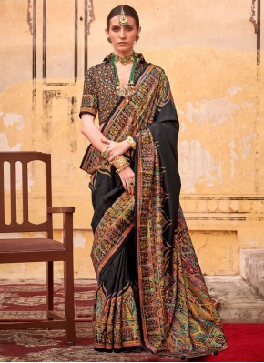 Best Silk Black Paisley Print Classic Saree