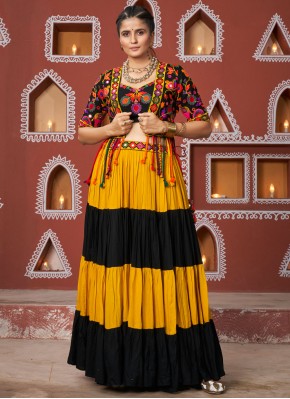 Black and Mustard Viscose Ceremonial Readymade Lehenga Choli