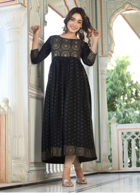 Black Embroidered Festival Party Wear Kurti