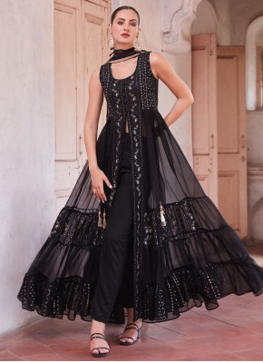 Black Embroidered Georgette Designer Salwar Kameez