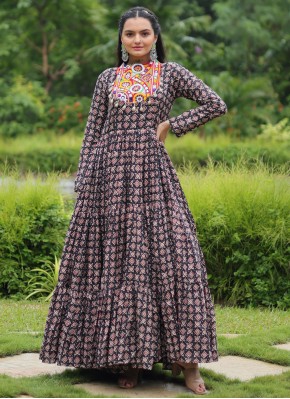 Black Festival Cotton Readymade Gown