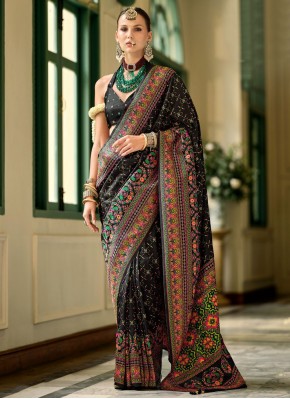 Black Kashmiri Banarasi Silk Contemporary Saree