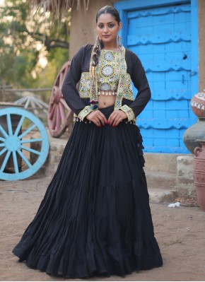 Black Plain Readymade Lehenga Choli