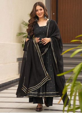 Black Print Muslin Readymade Salwar Kameez