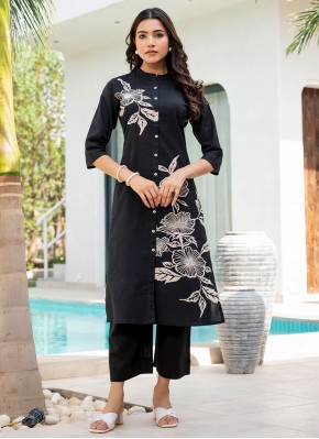 Black Printed Cotton Casual Kurti