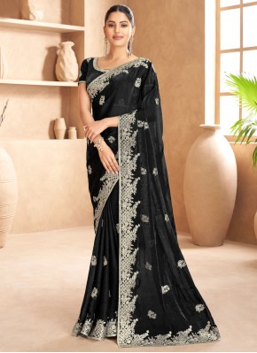 Black Stone Satin Contemporary Saree