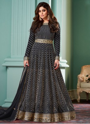 Black Zari Readymade Floor Length Gown 