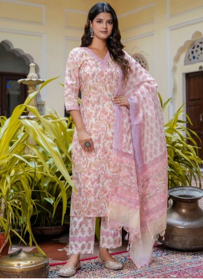 Blended Cotton Pink and White Print Trendy Salwar Kameez