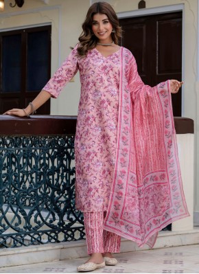 Blended Cotton Readymade Salwar Kameez in Peach