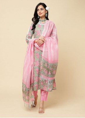 Blended Cotton Readymade Salwar Suit in Pink