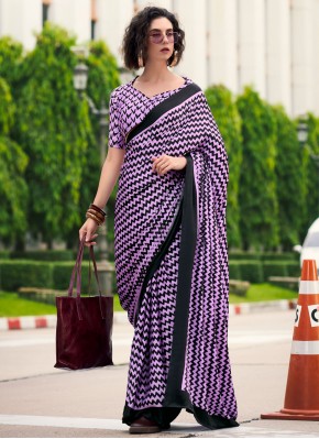 Blissful Print Satin Lavender Classic Saree