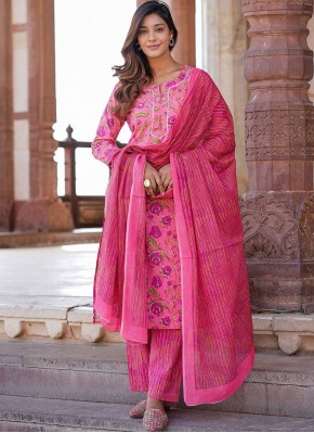 Blooming Pink Printed Cotton Designer Salwar Kameez