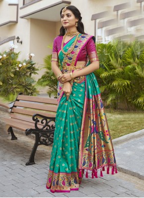 Blooming Rama Weaving Silk Classic Saree