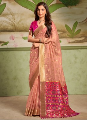 Blooming Zari Pink Cotton Silk Traditional Saree