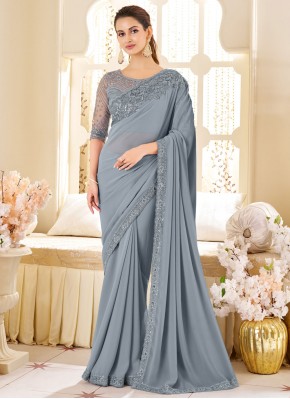 Blue and Grey Color Classic Saree