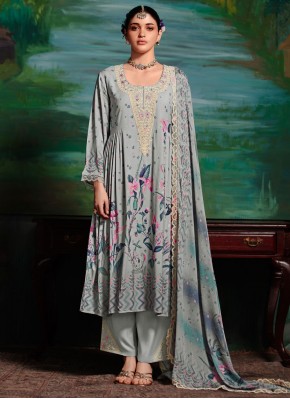 Blue and Grey Muslin Thread Pant Style Suit