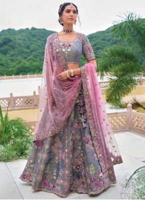 Blue and Grey Stone Silk Lehenga Choli