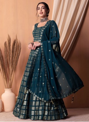 Blue and Teal Embroidered Trendy Lehenga Choli