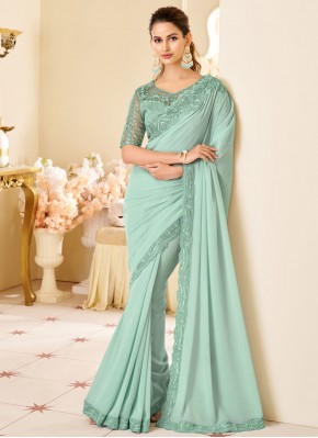 Blue and Turquoise Georgette Party Trendy Saree