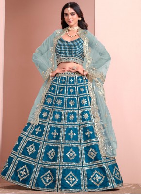 Blue Art Silk Long Choli Lehenga