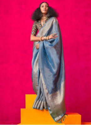 Blue Festival Viscose Designer Saree