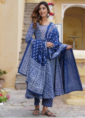 Blue Floral Print Designer Salwar Suit