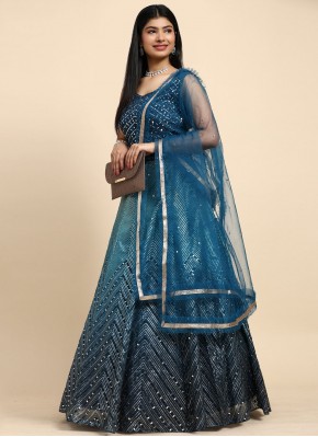 Blue Mirror Organza Readymade Lehenga Choli