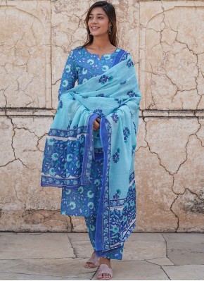 Blue Printed Festival Readymade Salwar Kameez