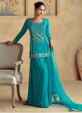 Blue Sangeet Chinon Designer Salwar Kameez