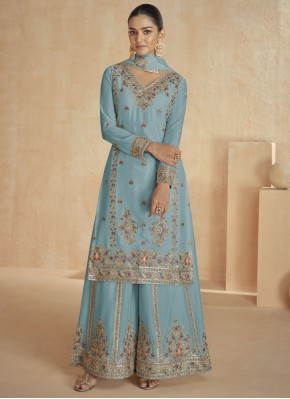 Blue Silk Trendy Salwar Kameez