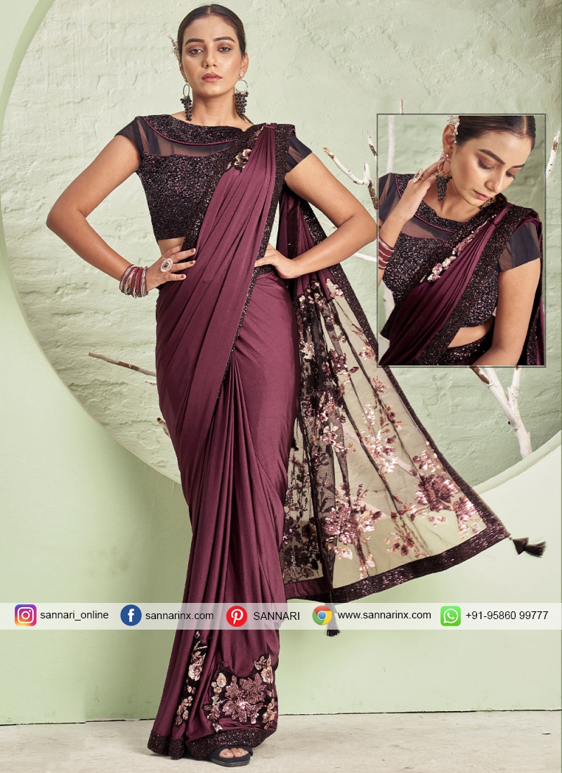 Wedding Wear Contemporary Saree - Vibrant Mauve Embroidered Silk Saree –  Empress Clothing