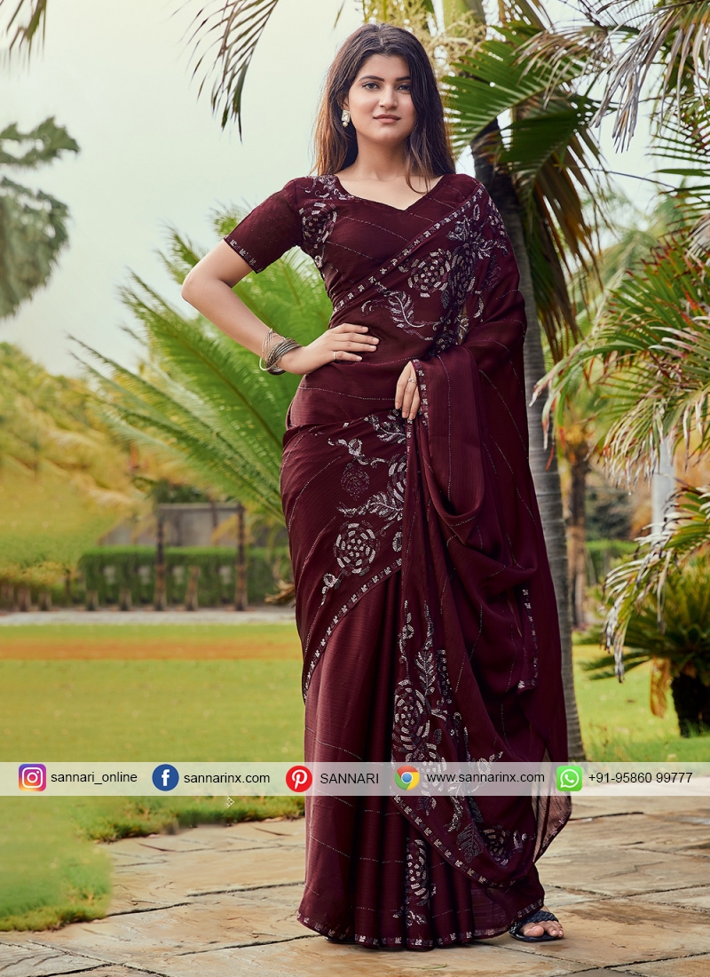 Burgundy wedding cheap saree