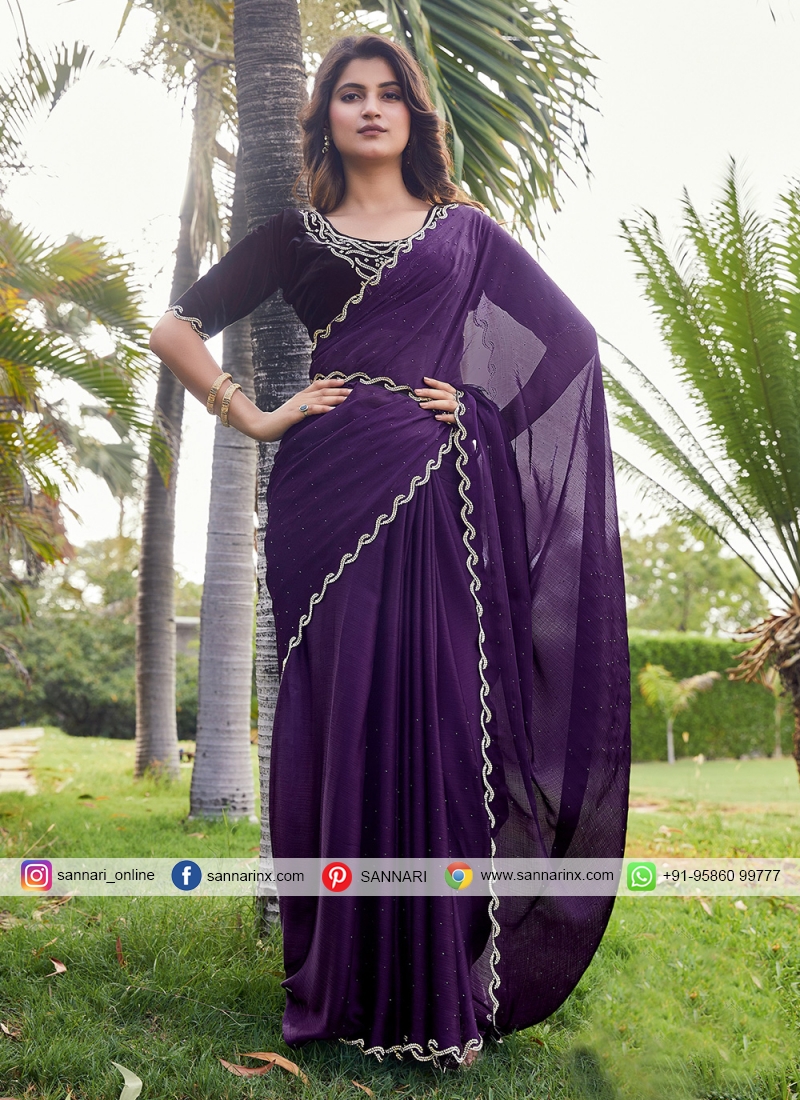 Border Satin Silk Traditional Saree In Purple