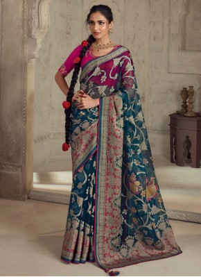 Brasso Patch Border Classic Saree in Teal