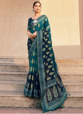 Breathtaking Georgette Navy Blue Print Traditional Saree