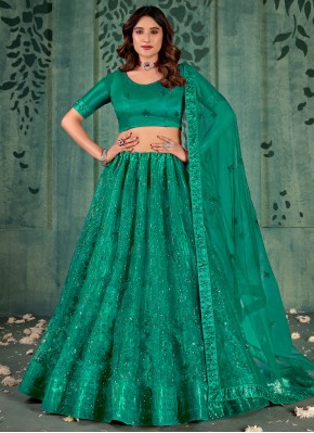 Breathtaking Sea Green Sequins Net Lehenga Choli