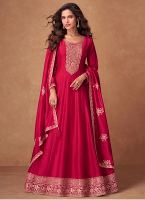 Breathtaking Silk Zari Rani Floor Length Gown