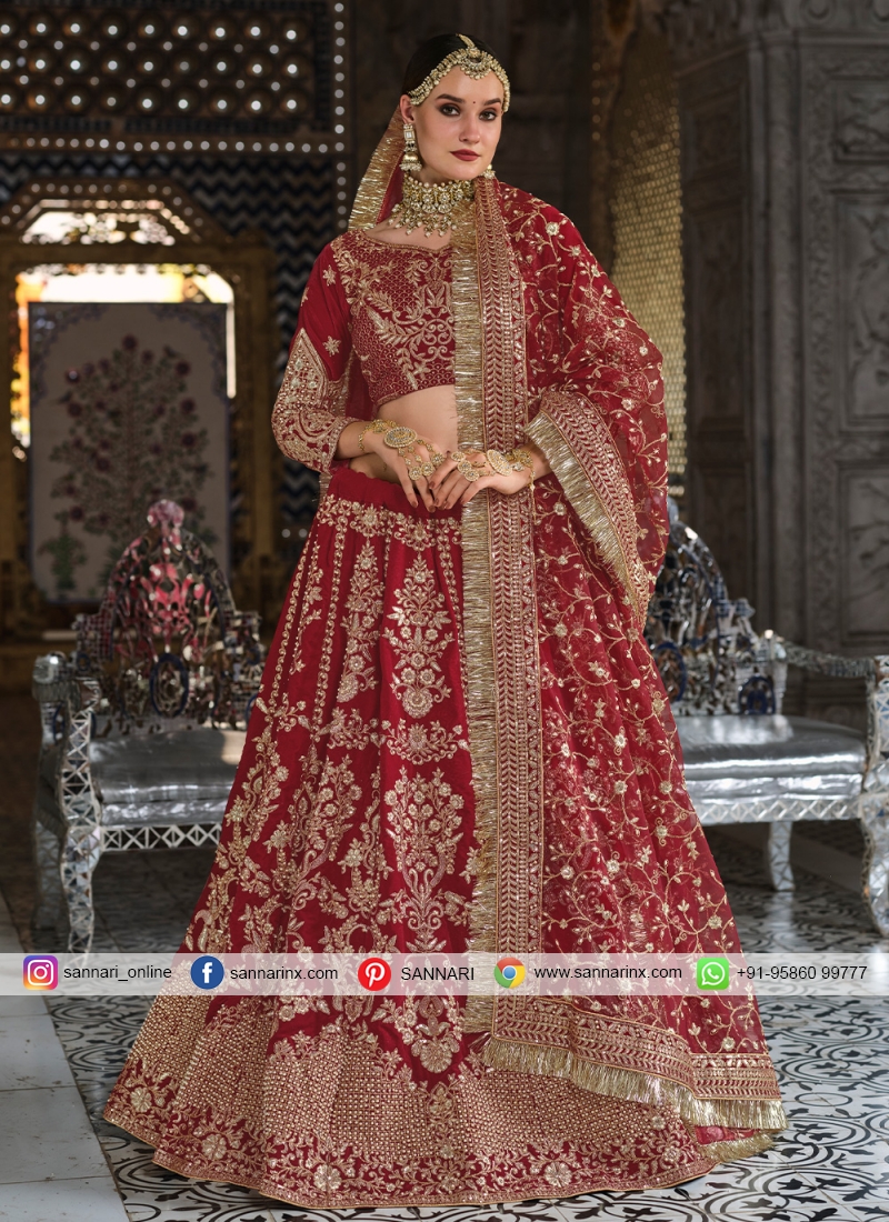 Maroon Net Bridal Lehenga Choli buy online - Gown