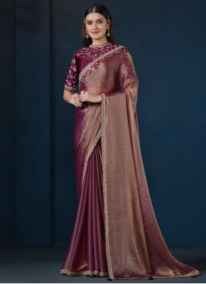 Brown and Burgundy Moti Satin Silk Designer Saree