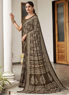 Brown and Grey Cotton Designer Saree