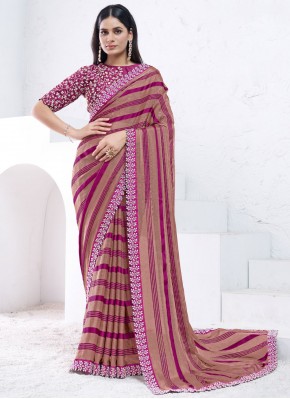 Brown and Purple Stone Reception Trendy Saree