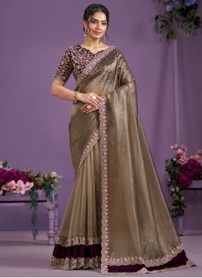 Brown Banarasi Silk Embroidered Classic Saree