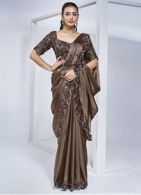 Brown Crepe Silk Engagement Classic Saree