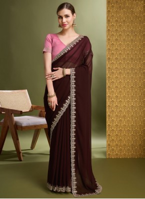 Brown Faux Georgette Casual Designer Saree