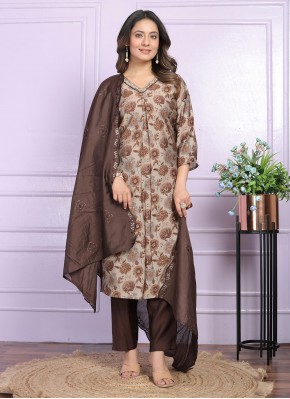 Brown Handwork Silk Designer Salwar Suit